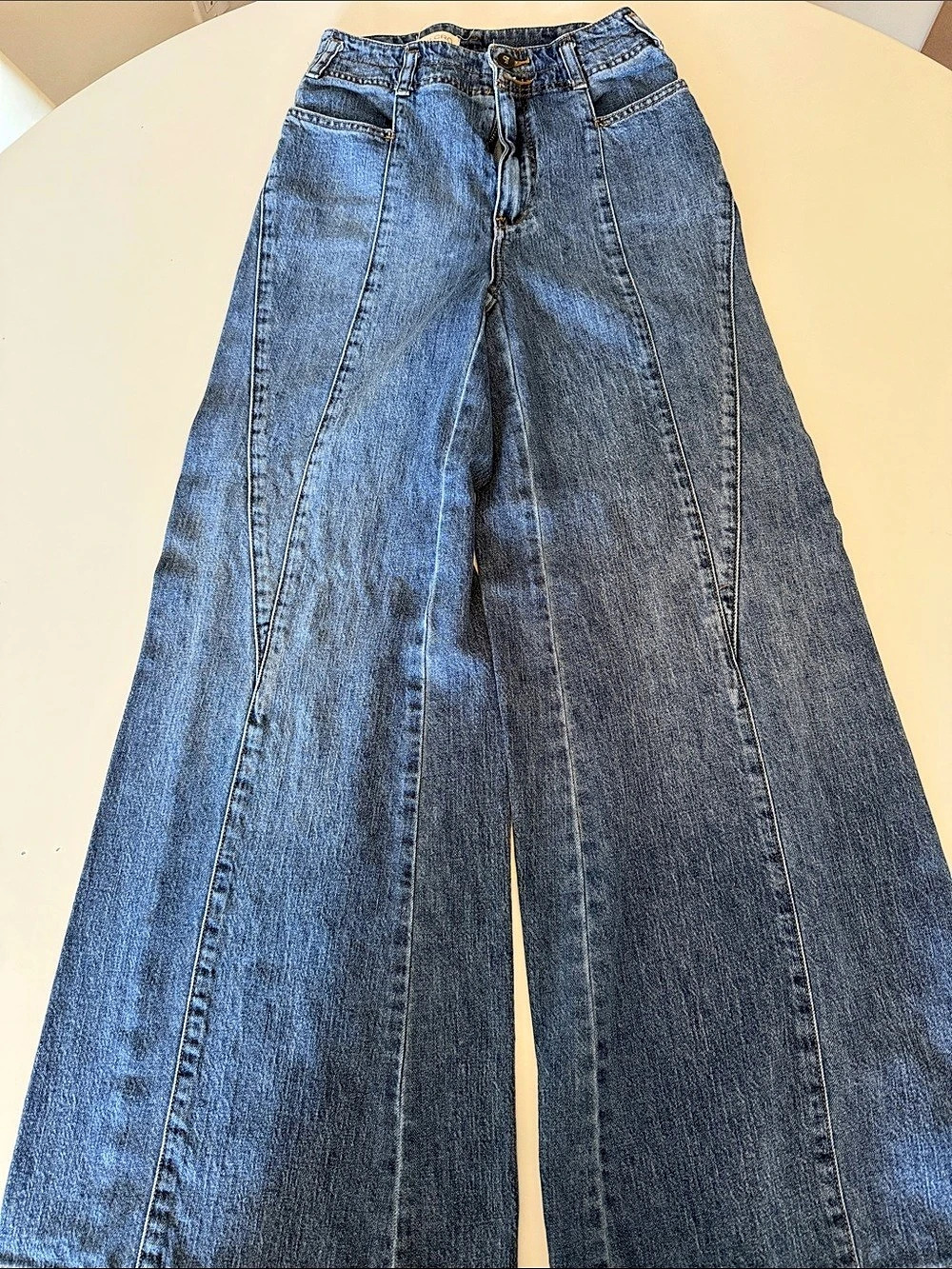 Pilcro Corset Seamed High-Rise Wide-Leg Jeans Blue Waist 25T